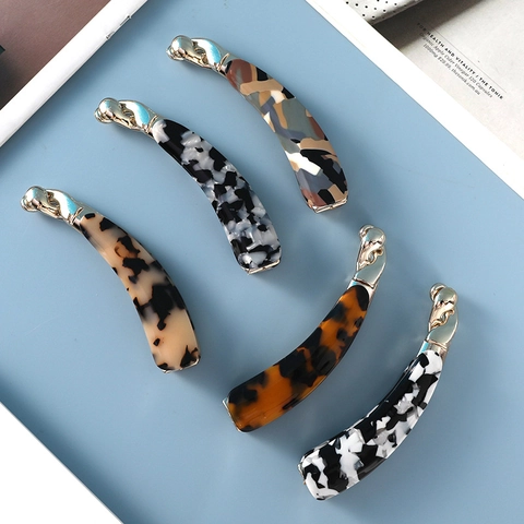 Elegant Banana Hair Clips Acetate Resin Ponytail Holders Vertical Hairpins Tortoiseshell Marble Pattern For Women