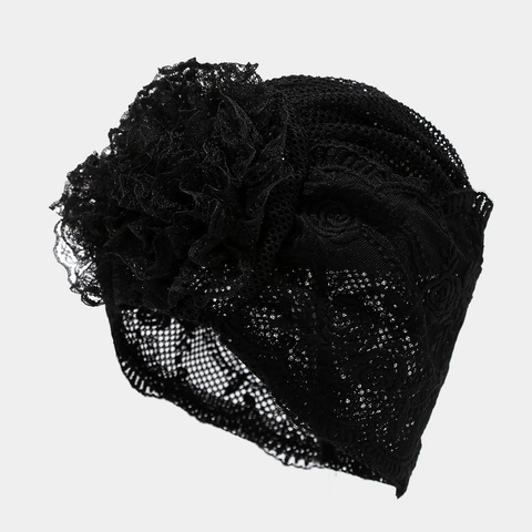 Berretto In Pizzo Da Donna Traspirante Traforato Turbante Elegante Ricamo Rosa Fiore Dimensionale Ornamento Stile Vintage