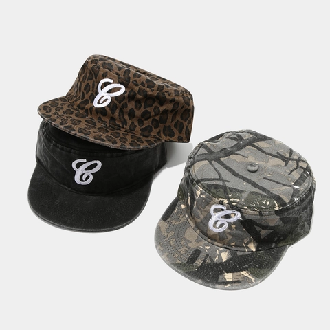 Casquette Cadet À Toit Plat En Coton Brodé Lettre C Imprimé Léopard Camouflage Réglable Protection Solaire Streetwear
