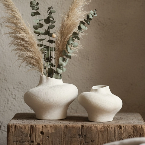 Jarrón De Flores De Cerámica Orgánica Irregular Estilo Wabi-Sabi Textura Cepillada Martillada Decoración De Mesa Minimalista