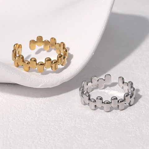 Anillo Abierto Geométrico Minimalista Acero Inoxidable Chapado En Oro De 18K Ajustable Diseño De Píldora Joyería Retro Para Mujer