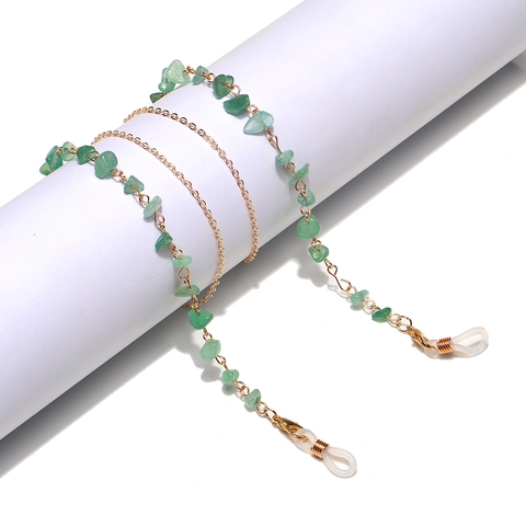 Glasses Chain Mask Holder Natural Green Aventurine Stone Metal Alloy Anti Slip Strap For Women Fashion Eyewear
