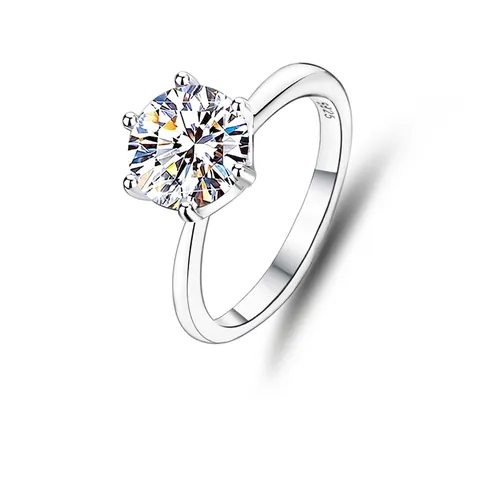 Elegant Round Moissanite Ring 925 Sterling Silver Classic Six-Claw Sparkling Proposal Engagement Jewelry For Women