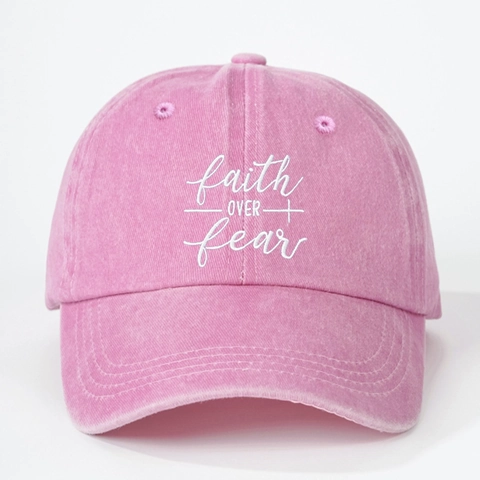 Berretto Da Baseball Ricamato Faith Over Fear Cotone Lavato Vintage Distressed Protezione Solare Cappello Regolabile