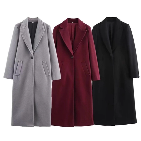 Dames Lange Wollen Jas Reverskraag Single Breasted Dikke Warme Winterjas Elegant Casual Bovenkleding