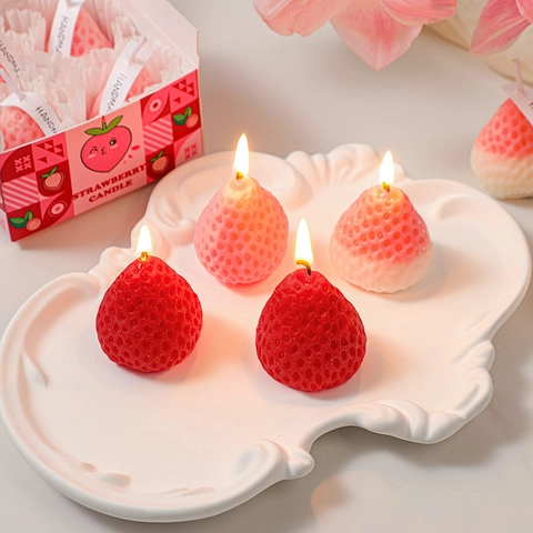 Strawberry Shaped Scented Candle Soy Wax Handmade Fragrance Home Decor Birthday Gift Gradient Pink Red