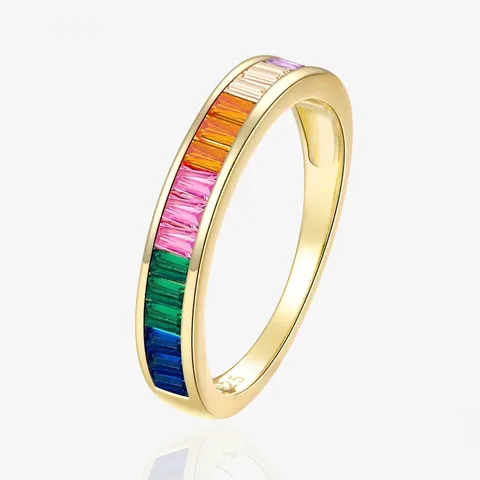 925 Sterling Zilveren Eternity Ring Regenboog Baguette Geslepen Zirconia Minimalistisch Stapelbaar Goud Zilver Verguld Vrouwen Sieraden