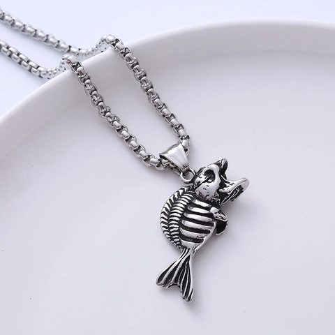Collana Con Ciondolo A Lisca Di Pesce Acciaio Inossidabile 316L Retro Punk Gothic Hip Hop Gioielli Per Uomini E Studenti
