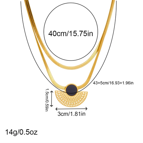 Bijoux Acier Inoxydable Or Forme Éventail Noir Incrustation Collier Double Chaîne Serpent Boucles Oreilles Bague Femme