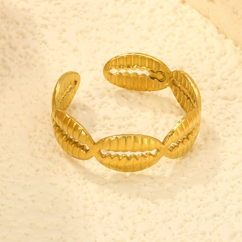 Shell Design Open Ring 18K Gold Plated Stainless Steel Ocean Style Adjustable Geometric Jewelry