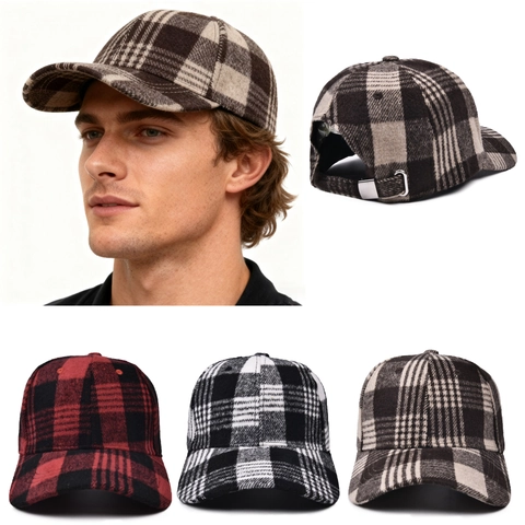 Klassische Karierte Wollmütze Baseball Cap Retro Verstellbar Dick Warm Winter Outdoor Hut Für Herren Damen