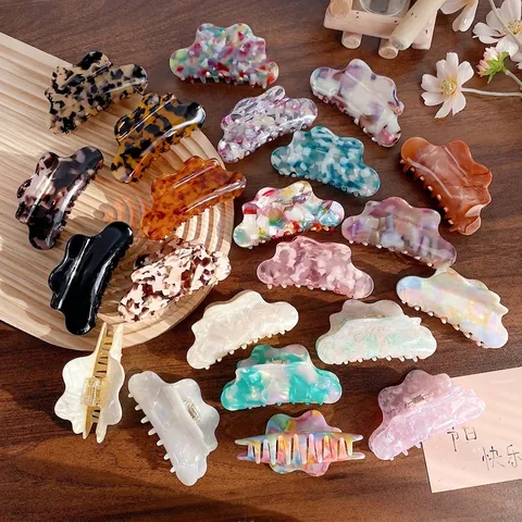 Acetate Hair Claw Clips Cloud Shaped Wavy Marble Tortoiseshell Large Elegant Strong Hold Nonslip Hair Accessories