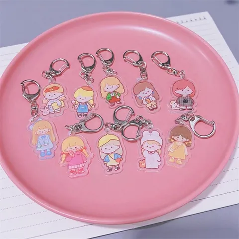 Simpatico Portachiavi in Acrilico con Ragazza dei Cartoni Animati Ciondolo per Borsa Studente Stile Coreano Ciondolo per Custodia Auricolari Accessorio Ornamento Zaino