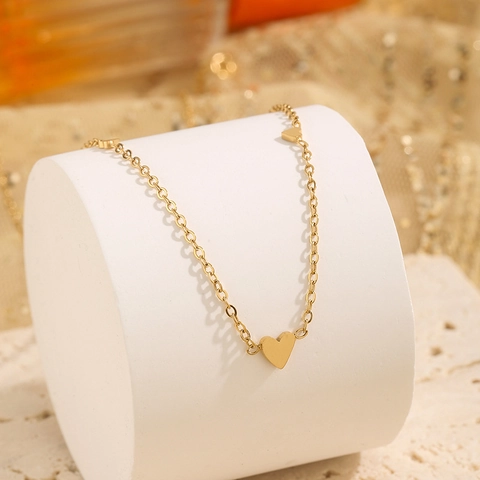 Collana Bracciale E Orecchini A Cuore Acciaio Al Titanio Placcato Oro Gioielli Minimalisti Per Donna