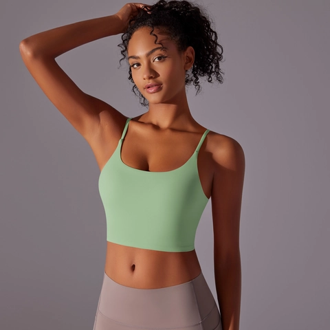 Women Sports Bra Yoga Vest Fixed Chest Pads Thin Straps Beautiful Back Cropped Workout Tank Top Slim Fit Nylon Elastic