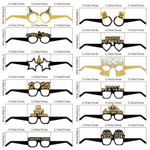 Occhiali Da Festa Felice Anno Nuovo 2026 Novità Carta Glitterata Puntelli Fotografici Celebrazione Cornici Decorative Nero Oro