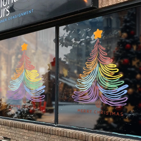 Christmas Tree Window Stickers Static Cling PVC Reusable Removable Glass Door Decoration Colorful Festive Display