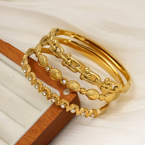 Brazalete De Acero Inoxidable Chapado En Oro De Lujo Con Circonitas Resistente Al Agua Hipoalergénico Joyería Geométrica Mujer
