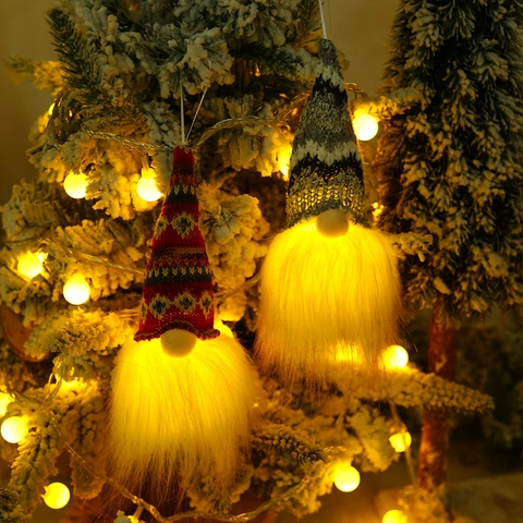 Decoración de Gnomo de Navidad Luminoso Luz LED Muñeco Rudolf Tejido a Mano Adorno de Gnomo de Peluche Colgante para Árbol de Navidad
