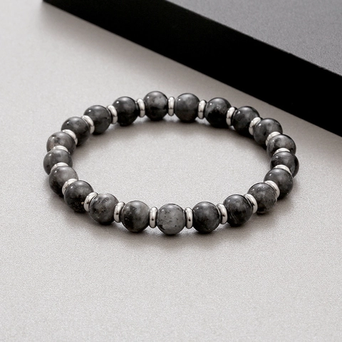Natural Stone Beaded Bracelet With Stainless Steel Spacers Elastic Tiger Eye Agate Lava Stone Retro Unisex Handmade Jewelry