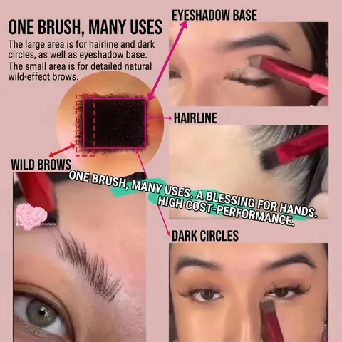 Pinceau À Sourcils Biseauté Multifonctionnel Fibre Synthétique Manche En Bois Ligne De Cheveux Et Correcteur Rouge