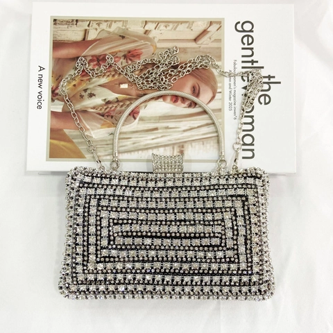 Women Full Rhinestone Evening Bag Luxury Diamond Handbag Wedding Party Clutch With Chain Strap Hard Shell Box Bag