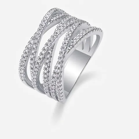 Lussuoso Anello Incrociato Moissanite in Argento Sterling S925 per Donna Elegante Gioiello Geometrico Multistrato con Intarsio Promessa Matrimonio Regalo