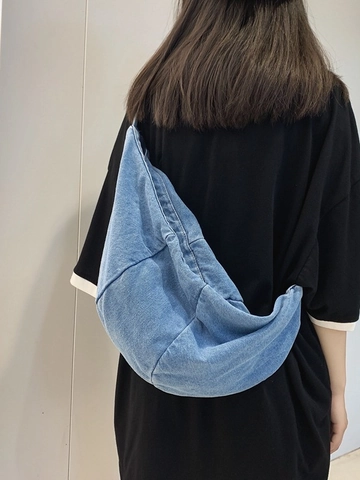 Denim Crossbody Bag Large Capacity Crescent Hobo Bag Adjustable Strap Casual Streetwear Shoulder Bag For Women Men