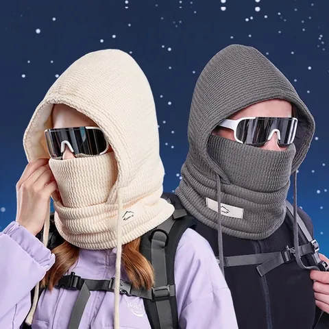 Winter Balaclava Hat With Face Mask And Neck Warmer Knitted Polyester Fleece Lined Windproof For Skiing Cycling Outdoor