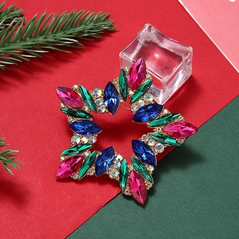 Spilla Stella Di Natale Lega Strass Colorati Placcato Oro Lusso Gioiello Geometrico Regalo Per Donna