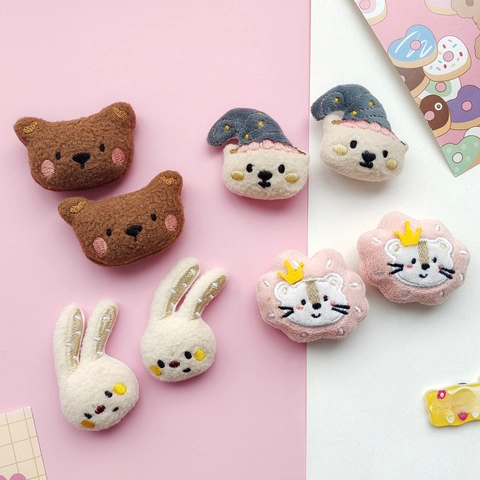 Cute Plush Animal Cartoon Doll Patch Brooch For Bags Clothing DIY Jewelry Making Embroidered Mini Bear Rabbit Lion Accessories