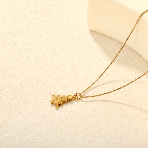 Set di Gioielli con Collana e Orecchini ad Albero di Natale in Acciaio Inossidabile Placcato Oro per Donna Moda di Lusso Leggera