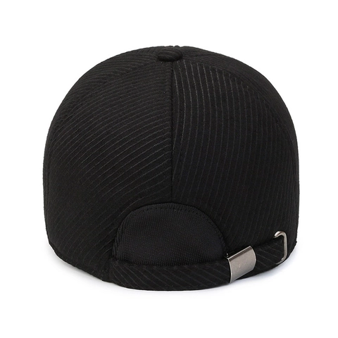 Men Winter Baseball Cap Warm Fleece Lined Ear Flaps Cotton Woolen Adjustable Outdoor Sports Solid Color Metal Label