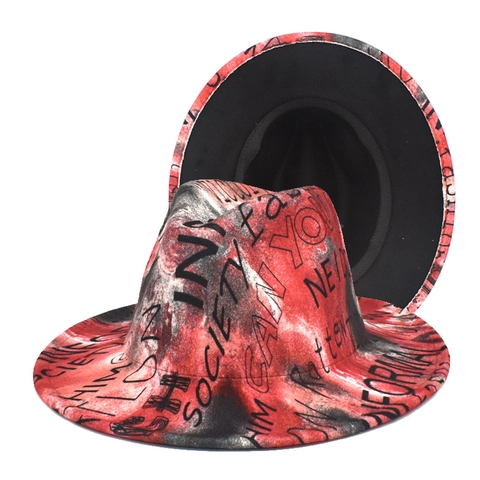 Cappello Fedora In Feltro Di Lana Con Stampa Graffiti Streetwear A Tesa Larga Jazz Cap Per Uomini Donne