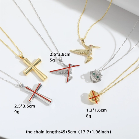 Collier Pendentif Vintage Cuivre Zircone Croix Hibou Colibri Élégant Bijoux De Mode Pour Femmes