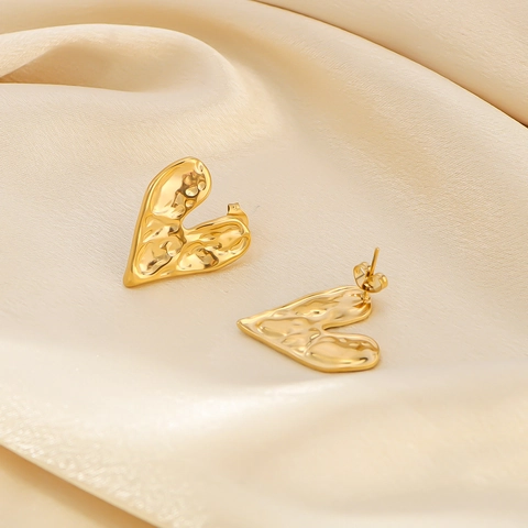 Herz Ohrstecker 18K Vergoldeter Edelstahl Gehämmert Textur Geometrisch Elegant Schmuck Für Damen