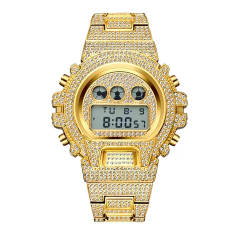 Luxury Men Iced Out Digital Watch Alloy Full Rhinestone Hip Hop Fashion Waterproof LED Display Men Jewelry Wristwatch