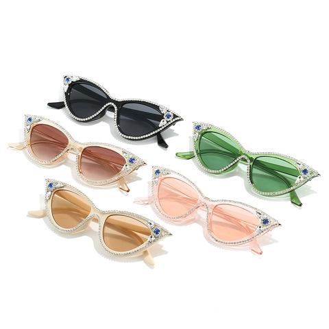 Occhiali Da Sole Retro Cat Eye Da Donna Con Strass E Gemme Blu Protezione UV400 Moda Hip Hop Party Montatura In PC
