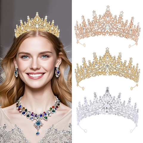 Alloy Rhinestone Wedding Crown Tiara Baroque Crystal Bridal Headpiece For Birthday Party Women Hair Accessories