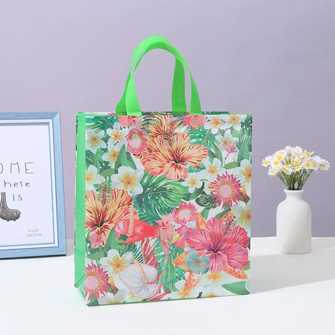 Floral Non-Woven Gift Bags Reusable Laminated Waterproof Tote For Wedding Party Favors Shopping Decorative Handled