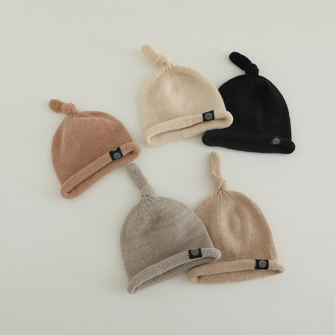 Gorro Punto Bebé Acrílico Cálido Suave Nudo Recién Nacido Infante Color Sólido Jersey Otoño Invierno
