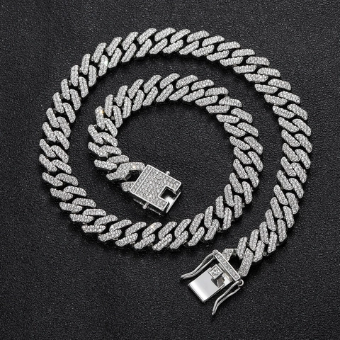 Iced Out Cuban Link Chain Halskette Zinklegierung Österreichischer Rheinkiesel Breit Hip Hop Schmuck Für Herren Damen Kastenverschluss