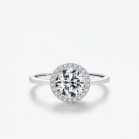 Anello In Zircone Tondo Brillante Argento Sterling 925 Elegante Halo Matrimonio Fidanzamento Gioielli Per Donna Scintillante Classico