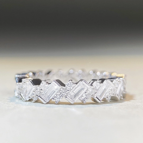 Luxe 925 Sterling Zilveren Gekleurde Zirconia Eternity Ring Voor Dames Geometrische Rechthoekige Edelsteen Mode Sieraden