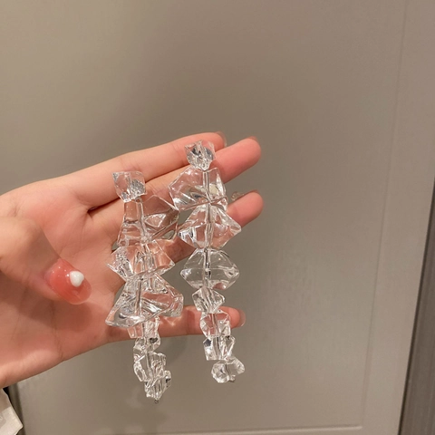 Irregular Acrylic Ice Cube Dangle Earrings With Silver Earring Post Exaggerated Long Drop Retro Style For Women