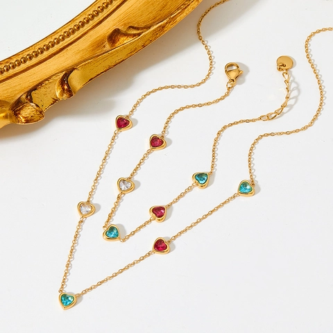 Collar Y Pulsera De Circón En Forma De Corazón Acero Inoxidable Dulce Delicado Joyería Ajustable Para Mujeres