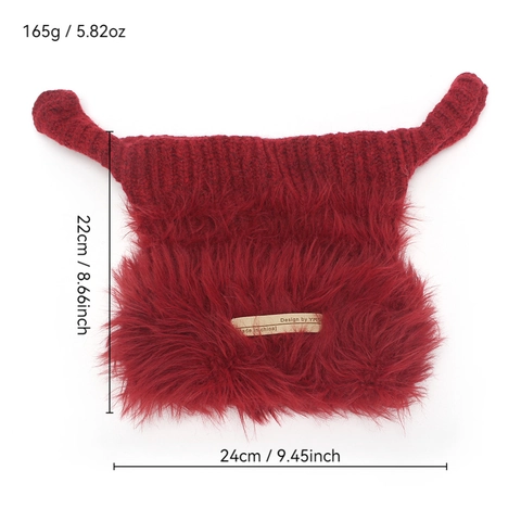 Bonnet En Maille Avec Garniture En Fausse Fourrure Et Cornes Mignonnes Protection Des Oreilles D'Hiver Pour Femmes