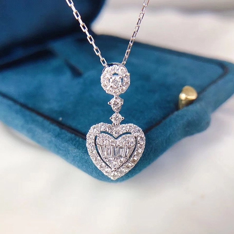Collana Con Pendente A Cuore Rame Placcato Oro Bianco Zircone Gioielli Da Donna