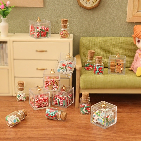 Miniature Christmas Dollhouse Accessories Resin Plastic Candy Jar Gingerbread Man Snowman DIY Scene Decor Festive Figurines