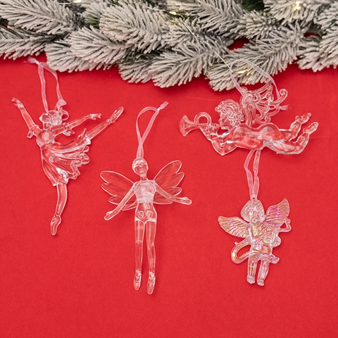 Christmas Tree Hanging Ornaments Transparent Acrylic Angel Fairy Cupid Ballet Girl Pendants Holiday Party Decor